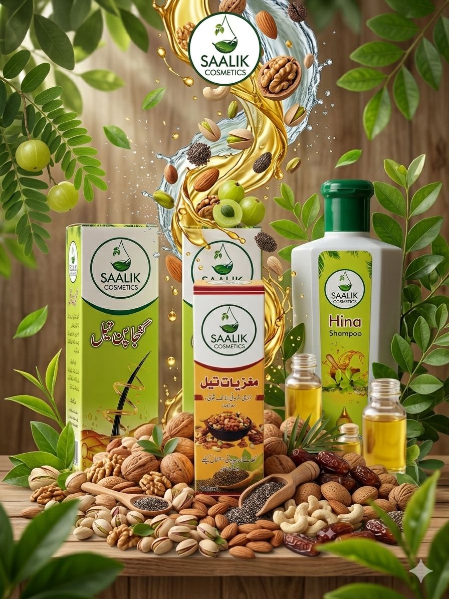 Saalik Cosmetics Complete Care Bundle – Maghziat Tail + Ganjapan Tail + Hina Shampoo