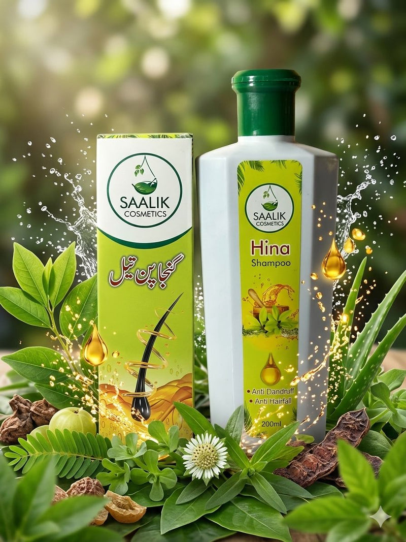 Saalik Cosmetics Ultimate Hair Recovery Bundle – Ganjapan Tail (120ml) + Hina Shampoo (200ml)